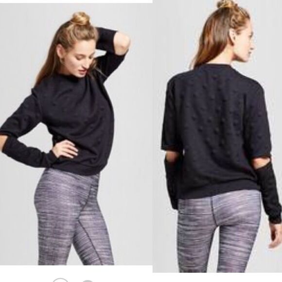 JOY LAB Black Polka Dot Open Elbow Sweater-S - Picture 1 of 7